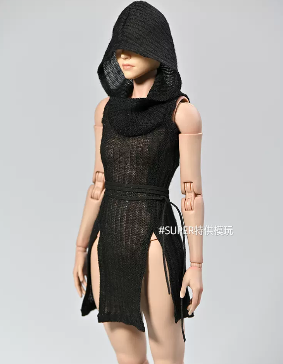 1/6 Female Figure long dress-Black split-hem style