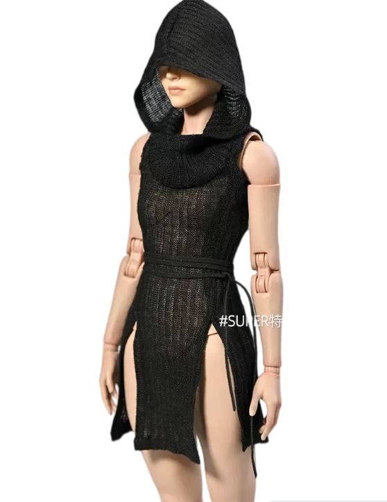 1/6 Female Figure long dress-Black split-hem style